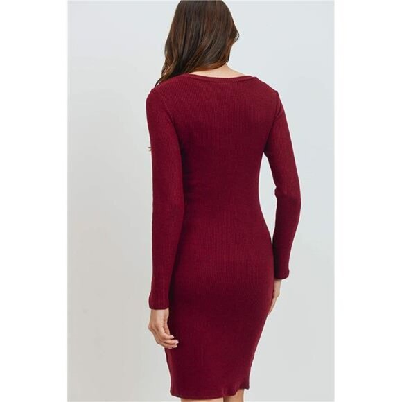 Women's Knit Ribbed Maternity Dress with Long Sleeve - Picture 4 of 7
